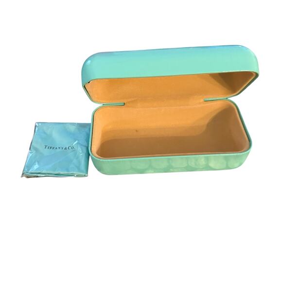 Tiffany & Co. Turquoise Blue Hard Clam Shell Flip Eyeglass Case and Cloth - Picture 9 of 13